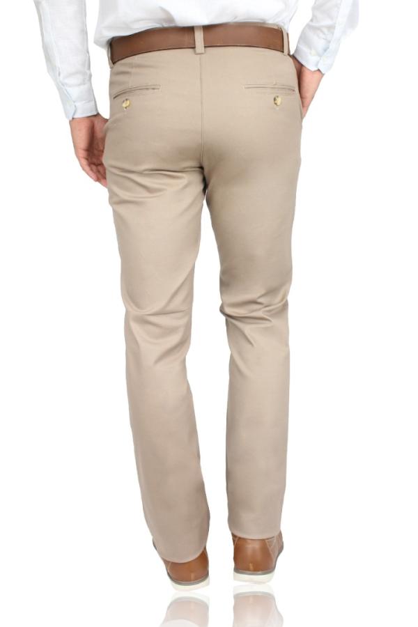 Pantalón Color Caqui Regular Stretch De Algodón Para Caballero